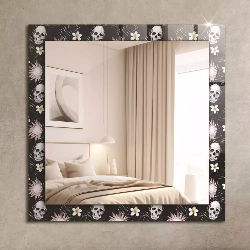 Miroir avec imprimé décoratif rectangulaire Crânes et fleurs