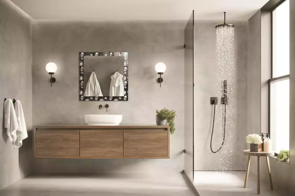 Miroir avec imprimé décoratif rectangulaire Crânes et fleurs