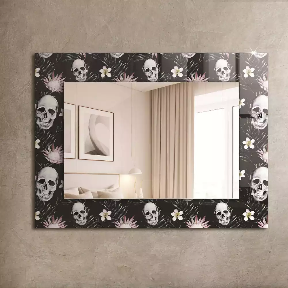 Miroir avec imprimé décoratif rectangulaire Crânes et fleurs