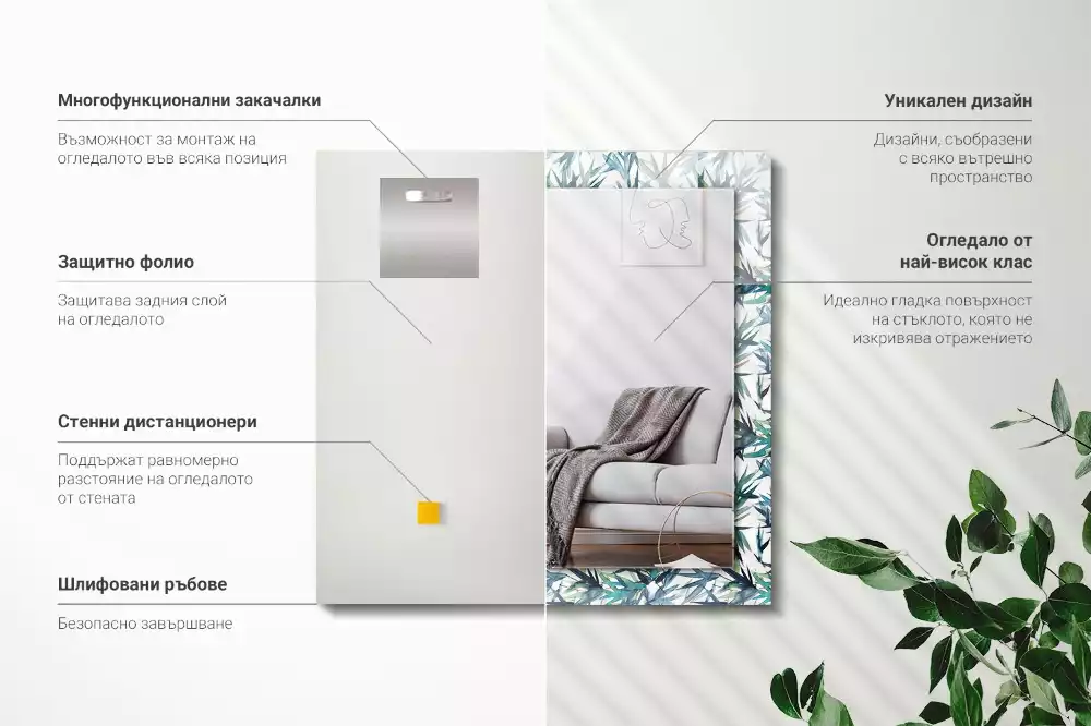 Miroir décoratif rectangulaire Feuilles de bambou aquarelle