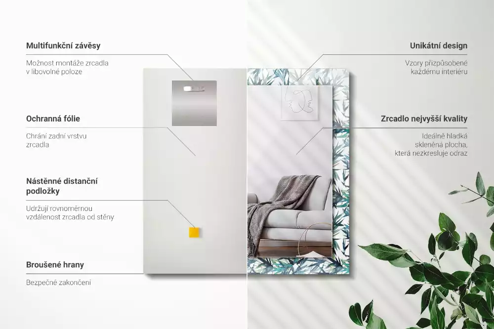 Miroir décoratif rectangulaire Feuilles de bambou aquarelle