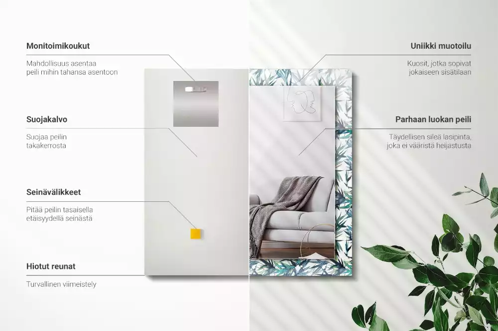 Miroir décoratif rectangulaire Feuilles de bambou aquarelle