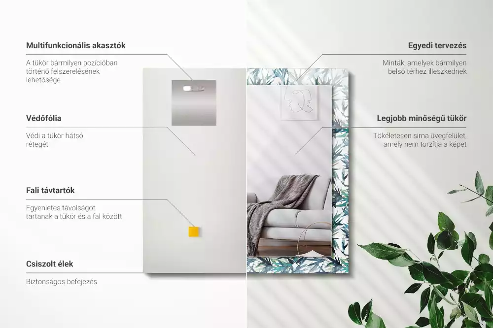 Miroir décoratif rectangulaire Feuilles de bambou aquarelle