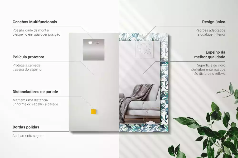 Miroir décoratif rectangulaire Feuilles de bambou aquarelle