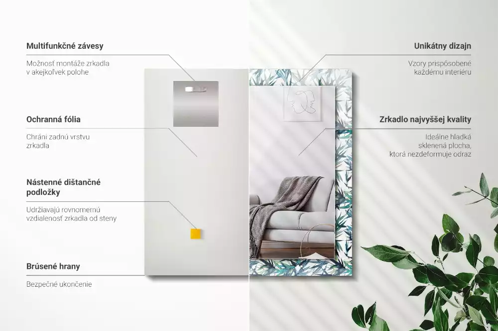 Miroir décoratif rectangulaire Feuilles de bambou aquarelle