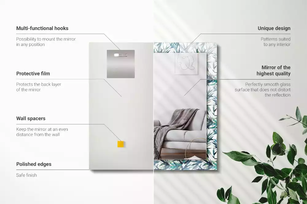 Miroir décoratif rectangulaire Feuilles de bambou aquarelle