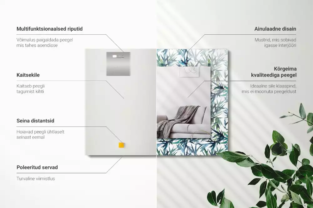 Miroir décoratif rectangulaire Feuilles de bambou aquarelle