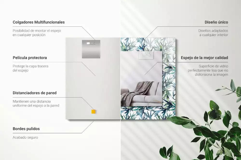 Miroir décoratif rectangulaire Feuilles de bambou aquarelle