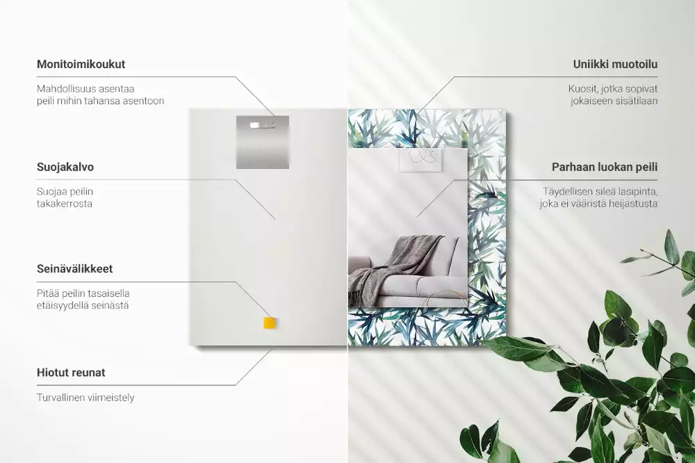 Miroir décoratif rectangulaire Feuilles de bambou aquarelle