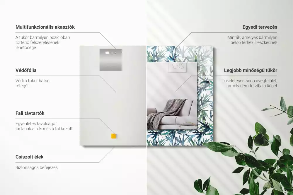 Miroir décoratif rectangulaire Feuilles de bambou aquarelle