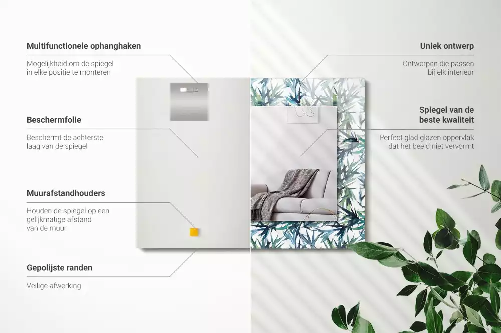 Miroir décoratif rectangulaire Feuilles de bambou aquarelle