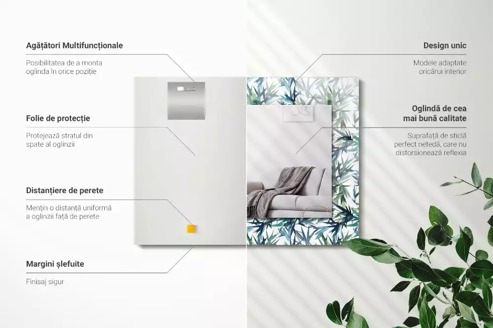 Miroir décoratif rectangulaire Feuilles de bambou aquarelle