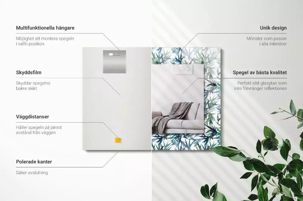 Miroir décoratif rectangulaire Feuilles de bambou aquarelle