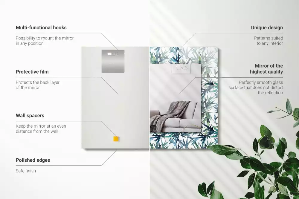 Miroir décoratif rectangulaire Feuilles de bambou aquarelle