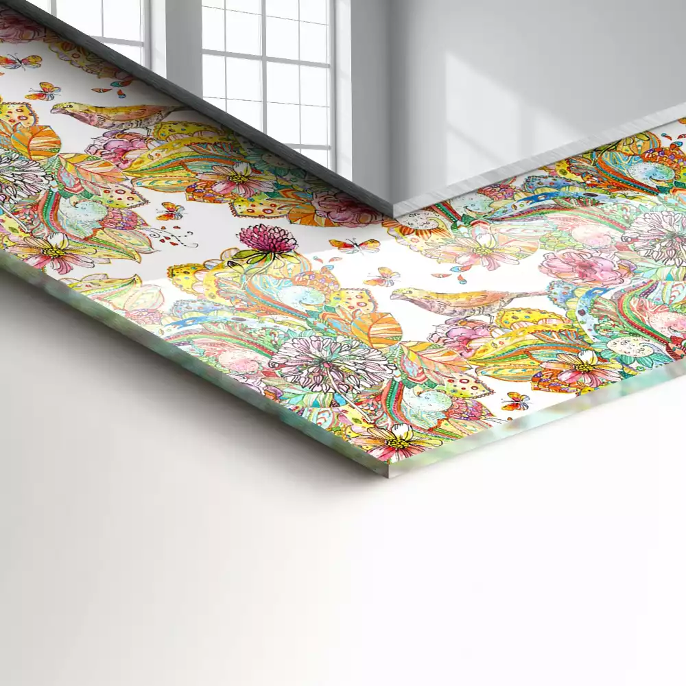 Miroir avec imprimé décoratif rectangulaire Papillons colorés fleurs