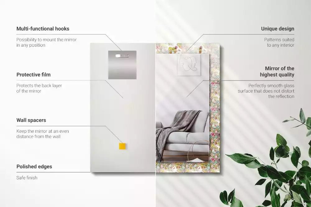 Miroir avec imprimé décoratif rectangulaire Papillons colorés fleurs