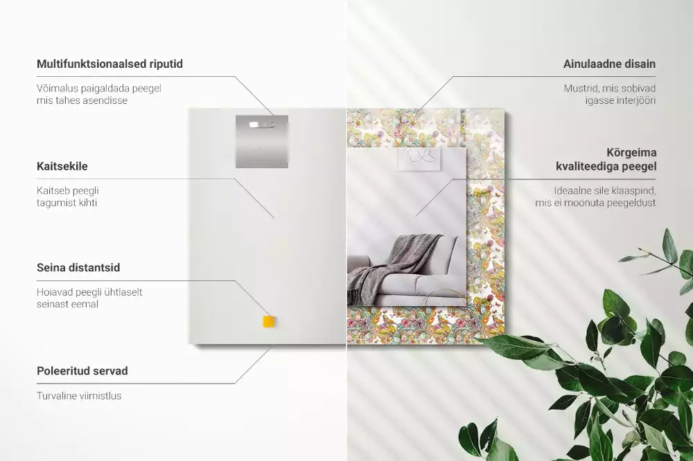 Miroir avec imprimé décoratif rectangulaire Papillons colorés fleurs