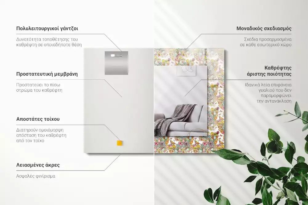 Miroir avec imprimé décoratif rectangulaire Papillons colorés fleurs