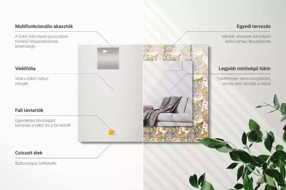 Miroir avec imprimé décoratif rectangulaire Papillons colorés fleurs