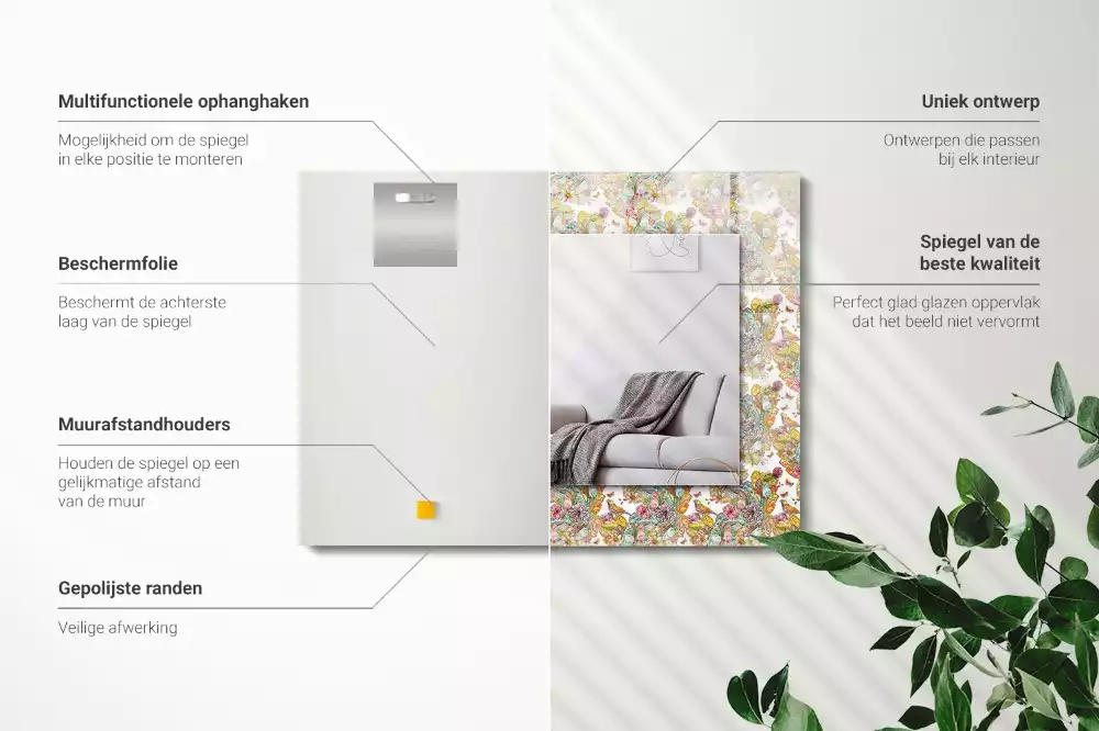 Miroir avec imprimé décoratif rectangulaire Papillons colorés fleurs