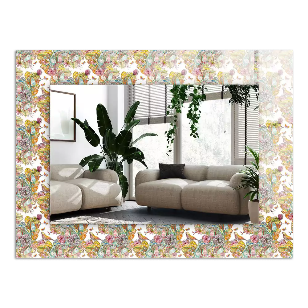Miroir avec imprimé décoratif rectangulaire Papillons colorés fleurs