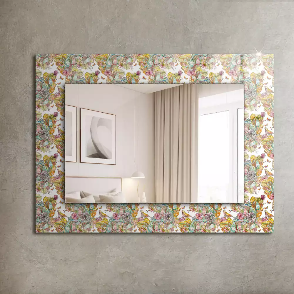 Miroir avec imprimé décoratif rectangulaire Papillons colorés fleurs