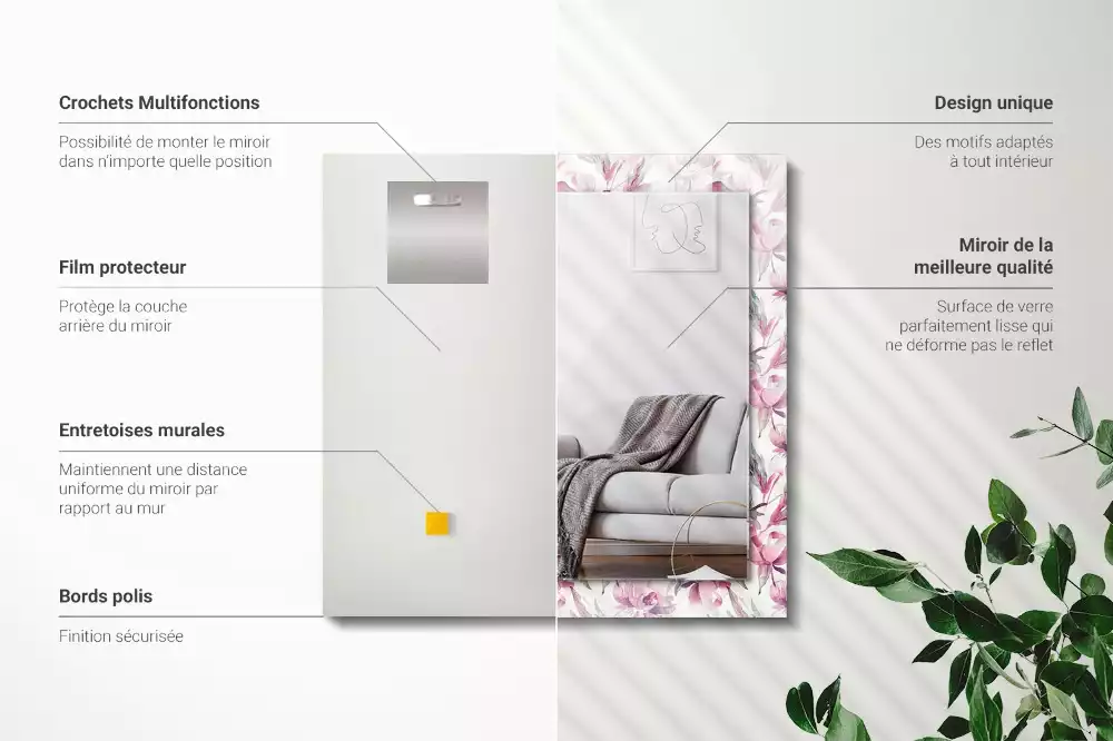 Miroir décoratif rectangulaire Motifs floraux violets