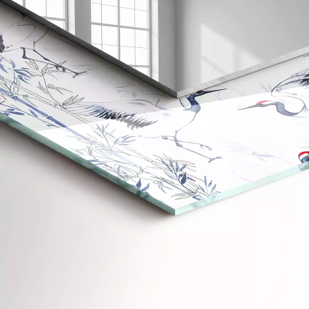 Miroir avec imprimé rectangulaire Grues et bambous