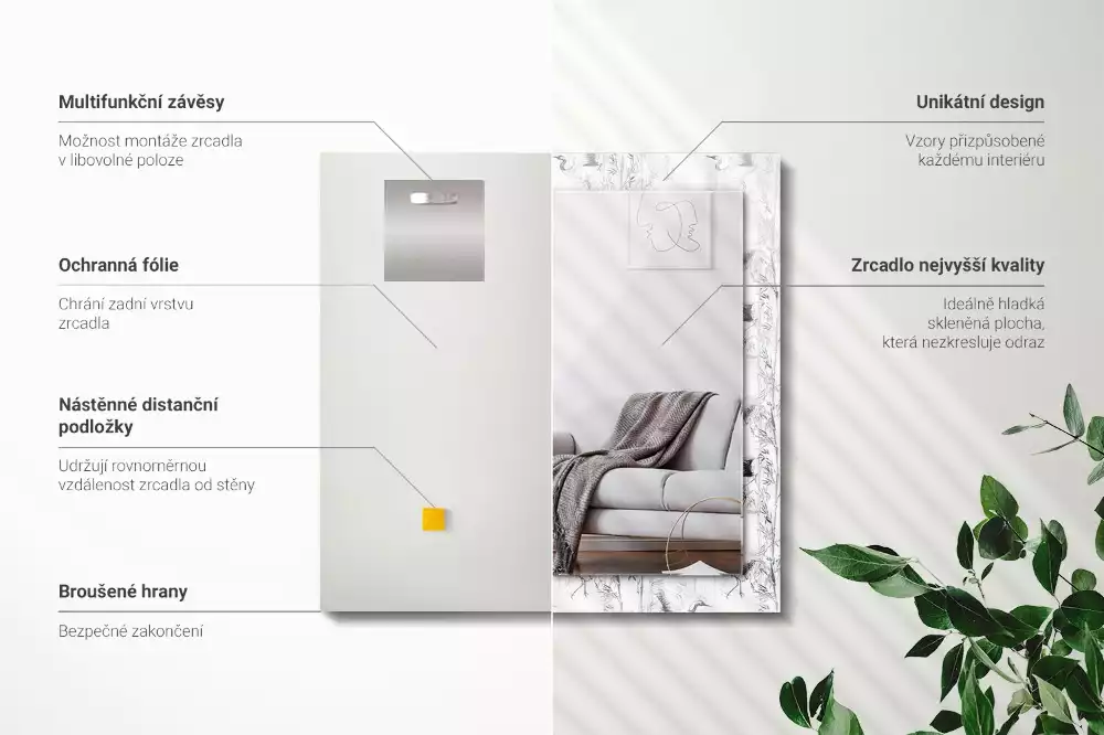 Miroir avec imprimé rectangulaire Grues et bambous