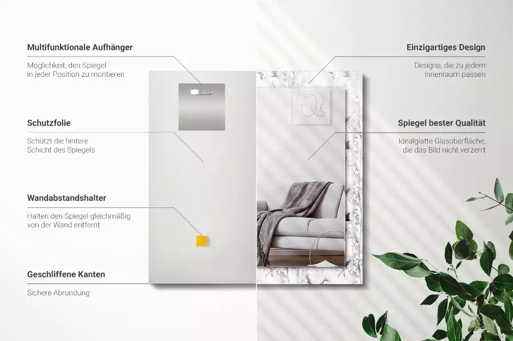 Miroir avec imprimé rectangulaire Grues et bambous