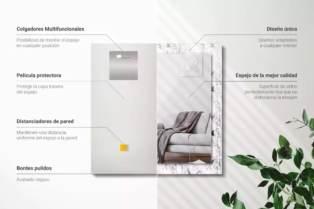 Miroir avec imprimé rectangulaire Grues et bambous