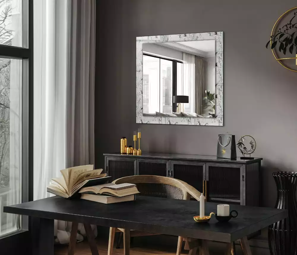 Miroir avec imprimé rectangulaire Grues et bambous