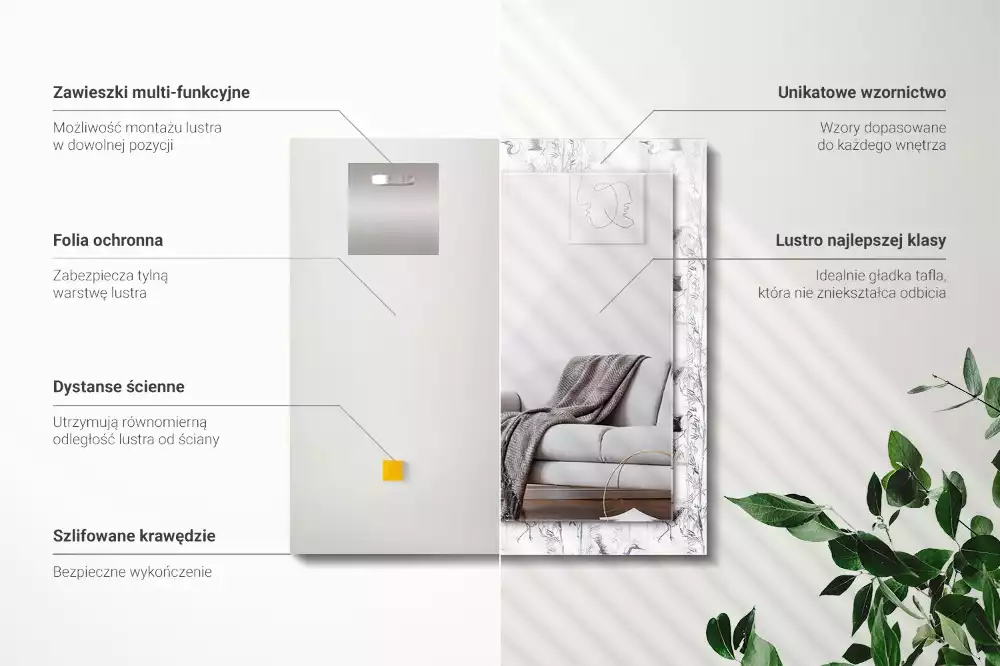 Miroir avec imprimé rectangulaire Grues et bambous