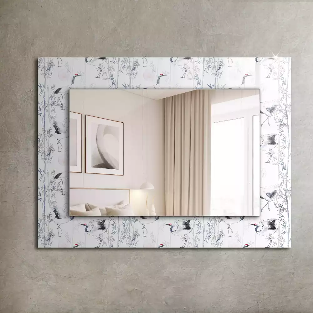 Miroir avec imprimé rectangulaire Grues et bambous