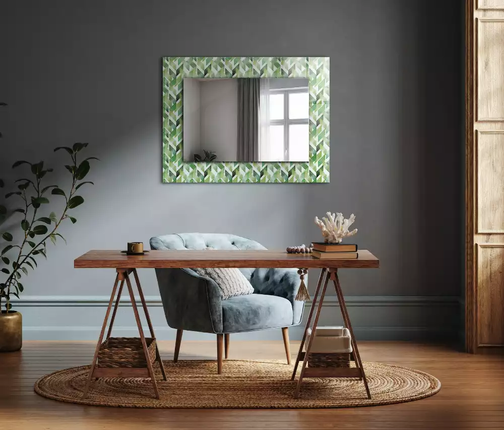 Miroir avec imprimé décoratif rectangulaire Motif géométrique vert