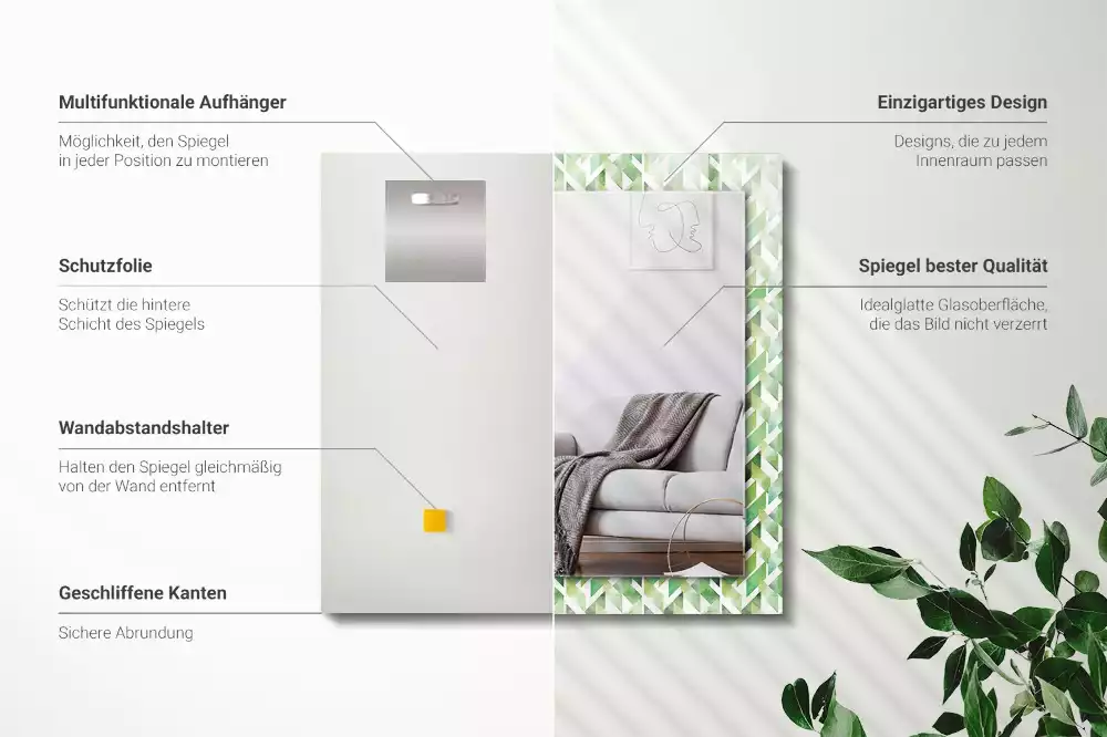 Miroir avec imprimé décoratif rectangulaire Motif géométrique vert