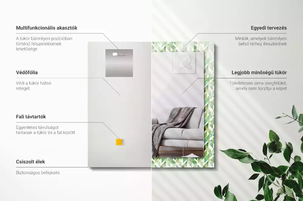 Miroir avec imprimé décoratif rectangulaire Motif géométrique vert