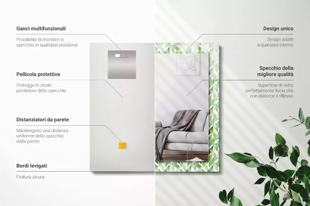 Miroir avec imprimé décoratif rectangulaire Motif géométrique vert