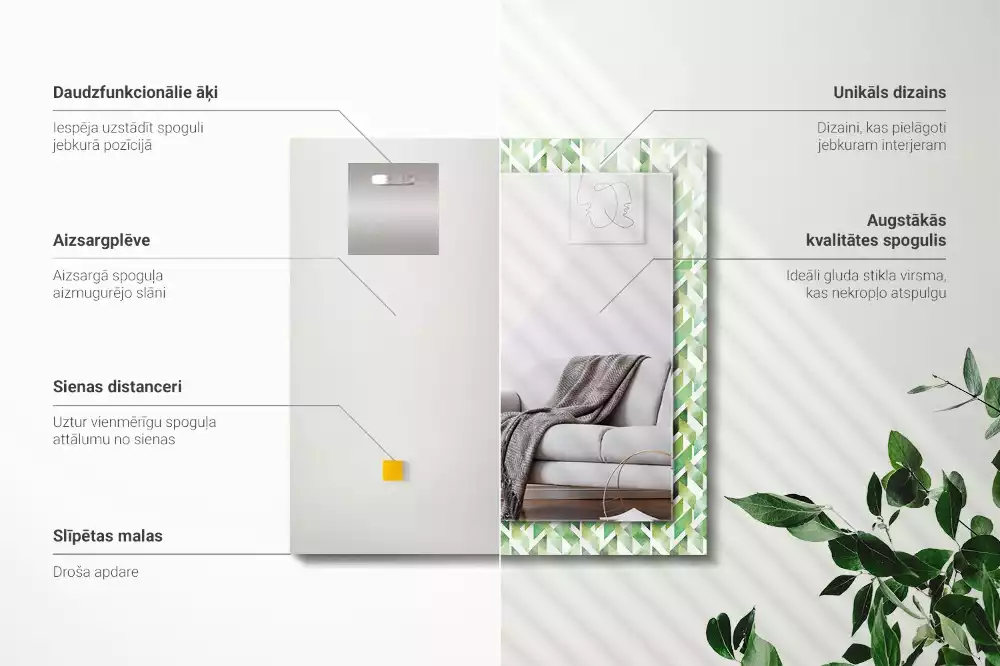 Miroir avec imprimé décoratif rectangulaire Motif géométrique vert