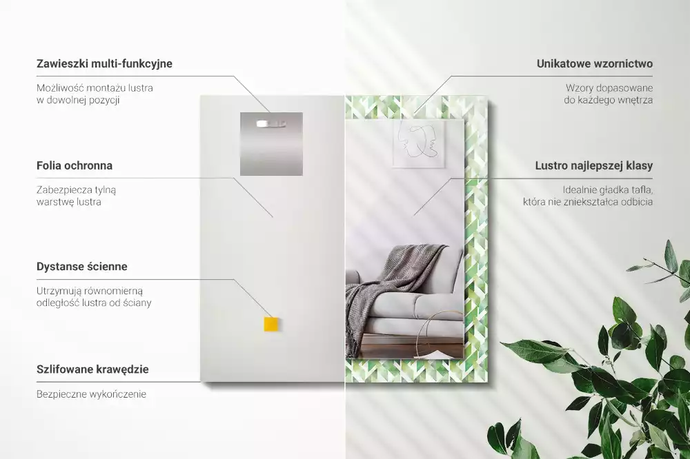 Miroir avec imprimé décoratif rectangulaire Motif géométrique vert