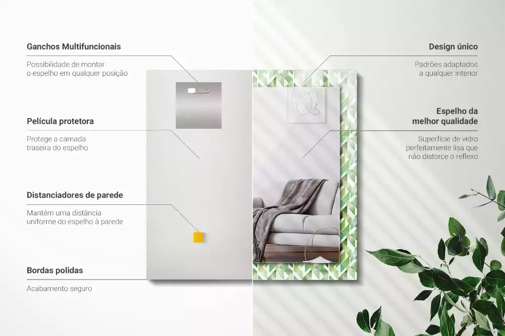 Miroir avec imprimé décoratif rectangulaire Motif géométrique vert