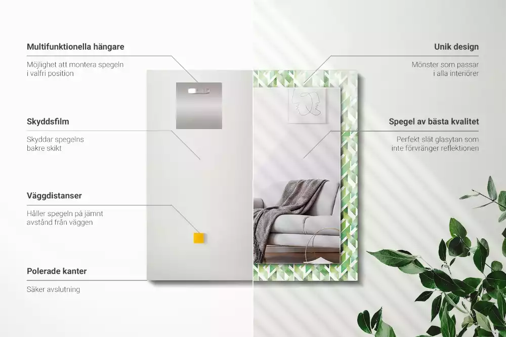 Miroir avec imprimé décoratif rectangulaire Motif géométrique vert