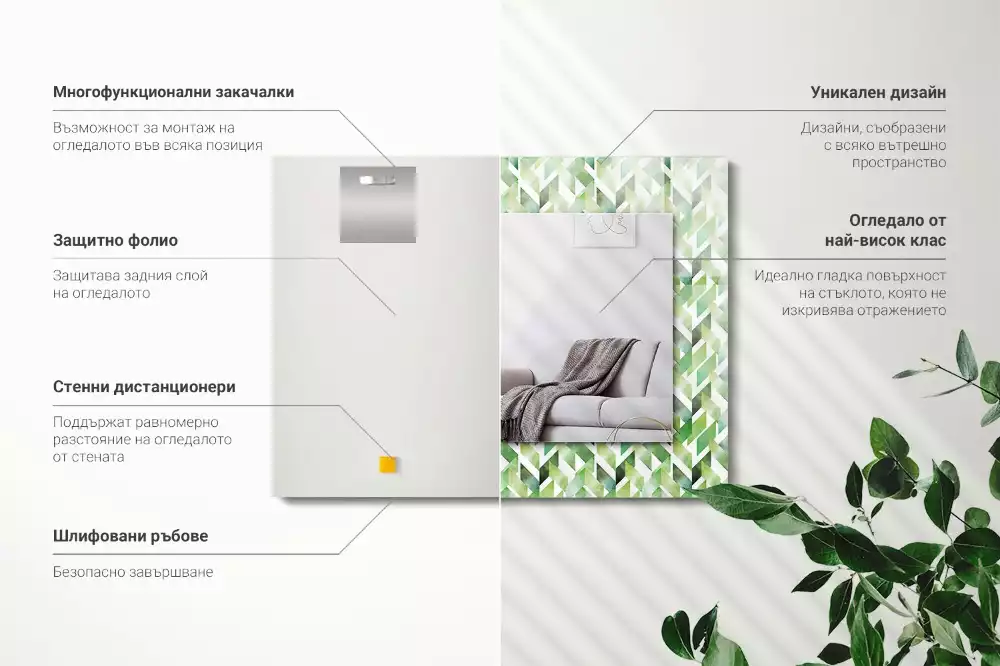 Miroir avec imprimé décoratif rectangulaire Motif géométrique vert