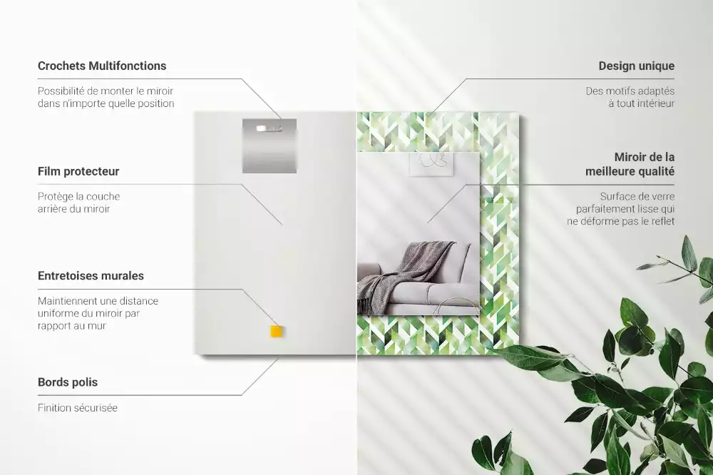 Miroir avec imprimé décoratif rectangulaire Motif géométrique vert