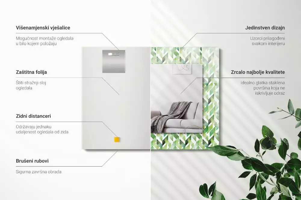 Miroir avec imprimé décoratif rectangulaire Motif géométrique vert