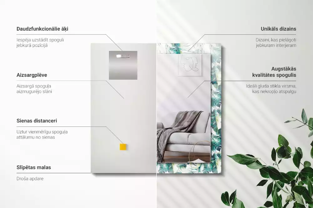 Miroir décoratif rectangulaire Feuilles tropicales vertes