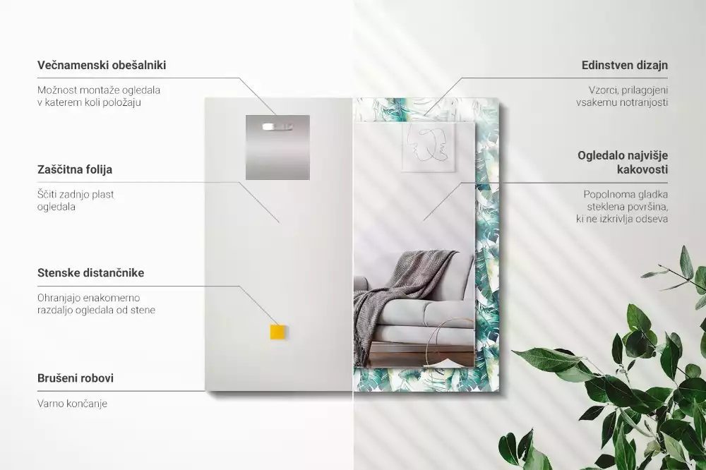 Miroir décoratif rectangulaire Feuilles tropicales vertes