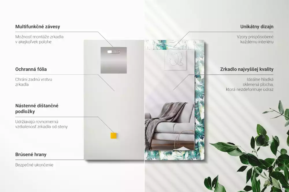 Miroir décoratif rectangulaire Feuilles tropicales vertes