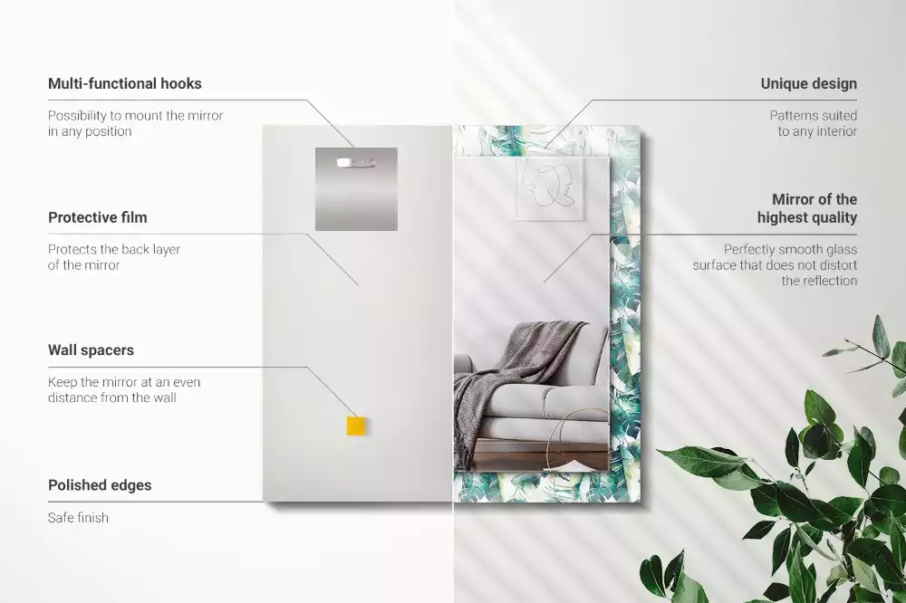 Miroir décoratif rectangulaire Feuilles tropicales vertes