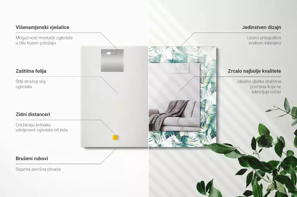 Miroir décoratif rectangulaire Feuilles tropicales vertes